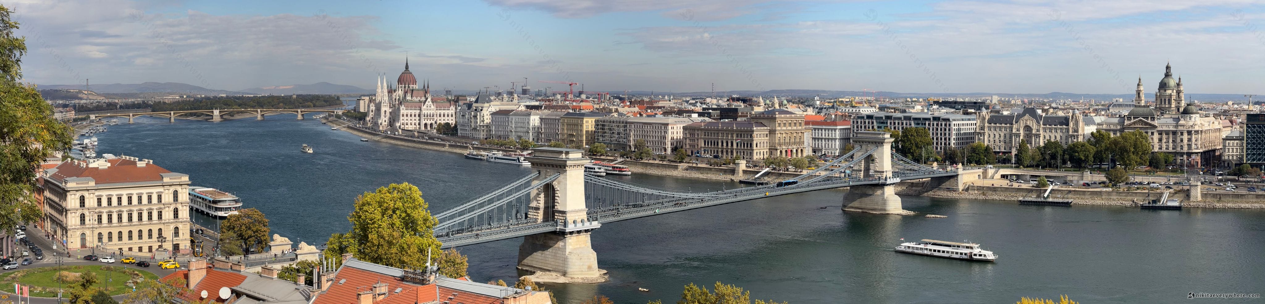 Panorama of the Danube from Castle Hill: the Chain Bridge, the Parliament on the left and St. Stephen's Basilica on the right