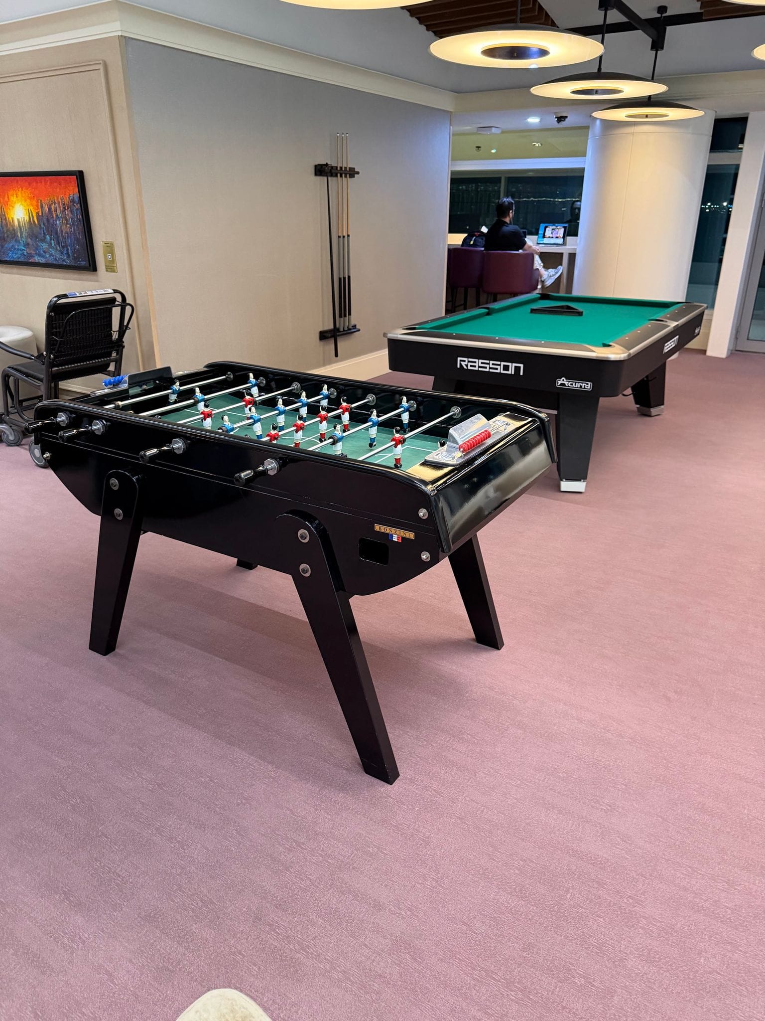 The games room at The Pearl Lounge in Bahrain: a pool table and table football